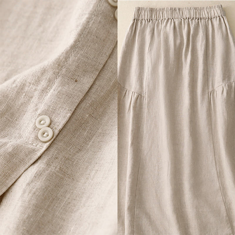 Falda de algodón con cintura elástica y bolsillos para mujer, diseño de aberturas, botones y Buddha Stones - image 16