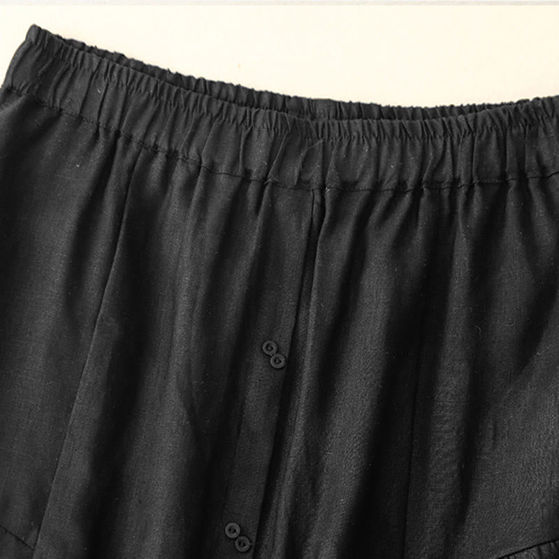 Falda de algodón con cintura elástica y bolsillos para mujer, diseño de aberturas, botones y Buddha Stones - image 7