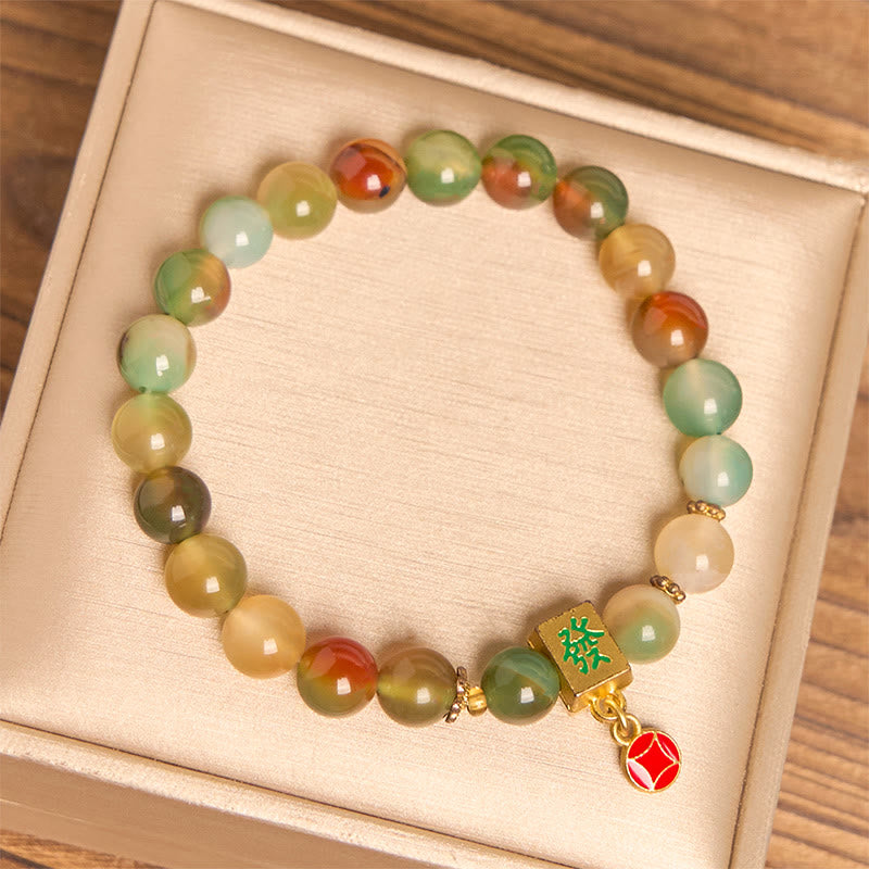 Pulsera de coraje con moneda de ágata pavo real natural de Buddha Stones