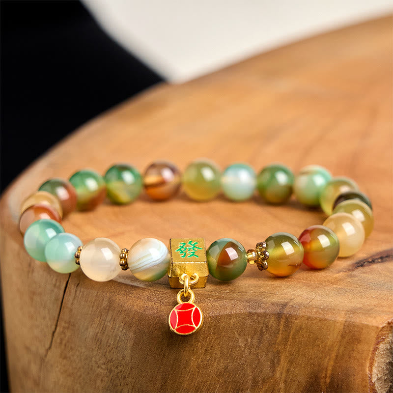 Pulsera de coraje con moneda de ágata pavo real natural de Buddha Stones