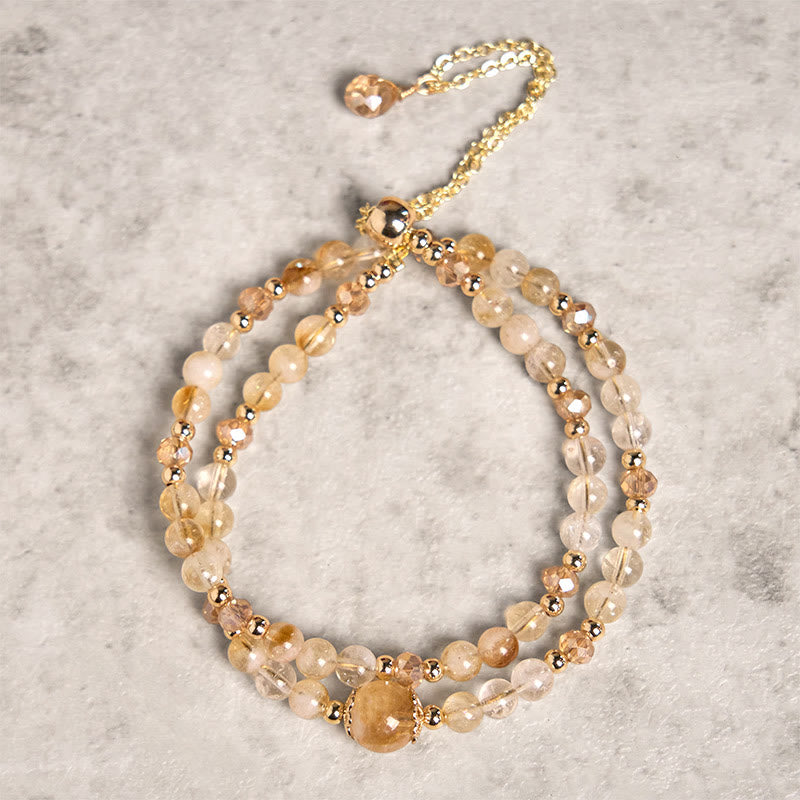 Pulsera de doble capa con cuentas de cristal rosa citrino natural de Buddha Stones, ideal para el placer y la creatividad. - Citrino (circunferencia de la muñeca: 15-21 cm) - image 0