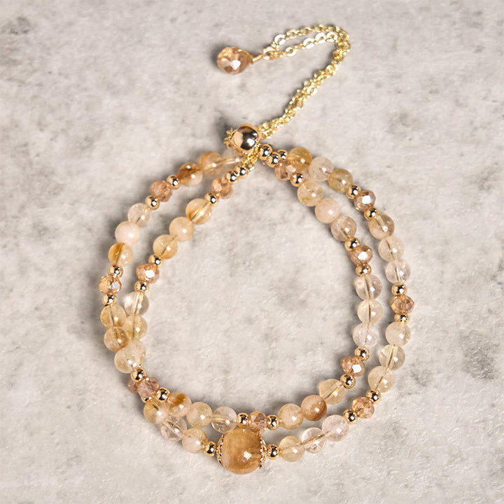 Pulsera de doble capa con cuentas de cristal rosa citrino natural de Buddha Stones, ideal para el placer y la creatividad. - Citrino (circunferencia de la muñeca: 15-21 cm) - image 0