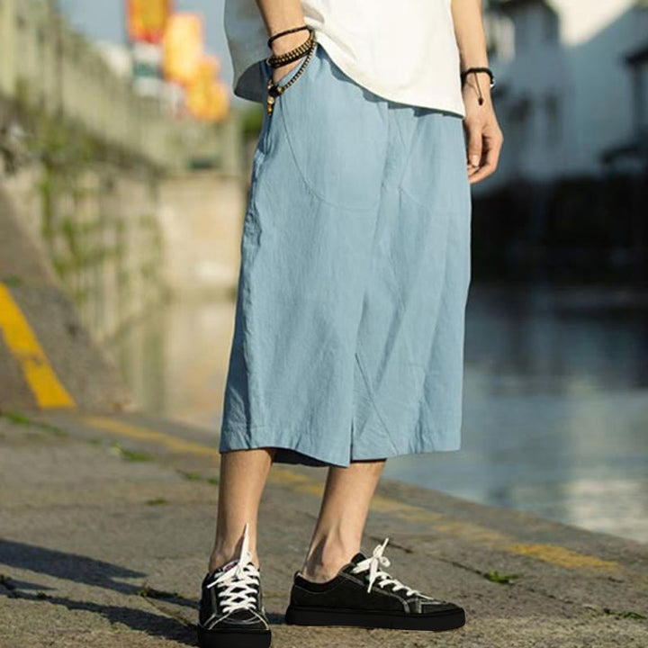 Pantalones de lino y algodón con diseño plisado de Buddha Stones para hombre, de verano, con cordón ajustable, de largo 7-8 y bolsillos - image 30