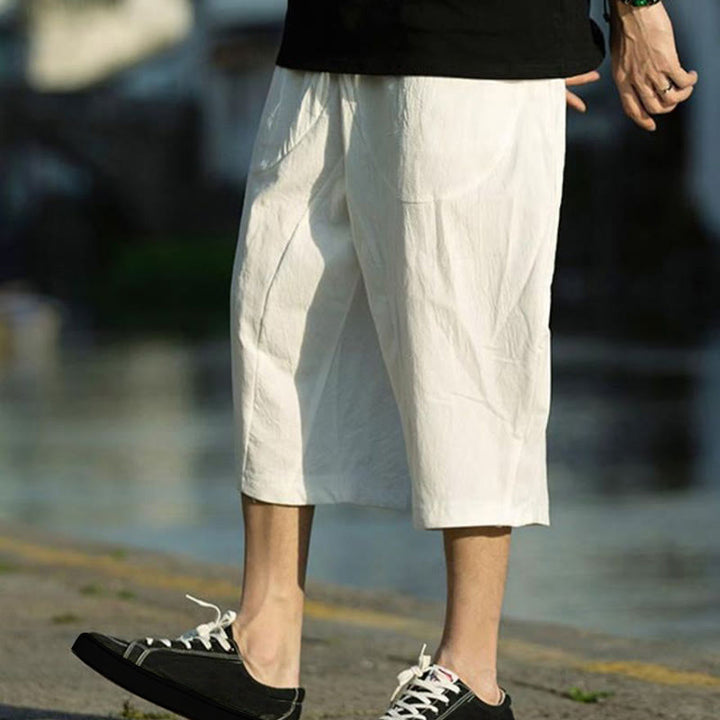 Pantalones de lino y algodón con diseño plisado de Buddha Stones para hombre, de verano, con cordón ajustable, de largo 7-8 y bolsillos - image 27