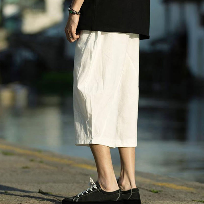 Pantalones de lino y algodón con diseño plisado de Buddha Stones para hombre, de verano, con cordón ajustable, de largo 7-8 y bolsillos - image 26