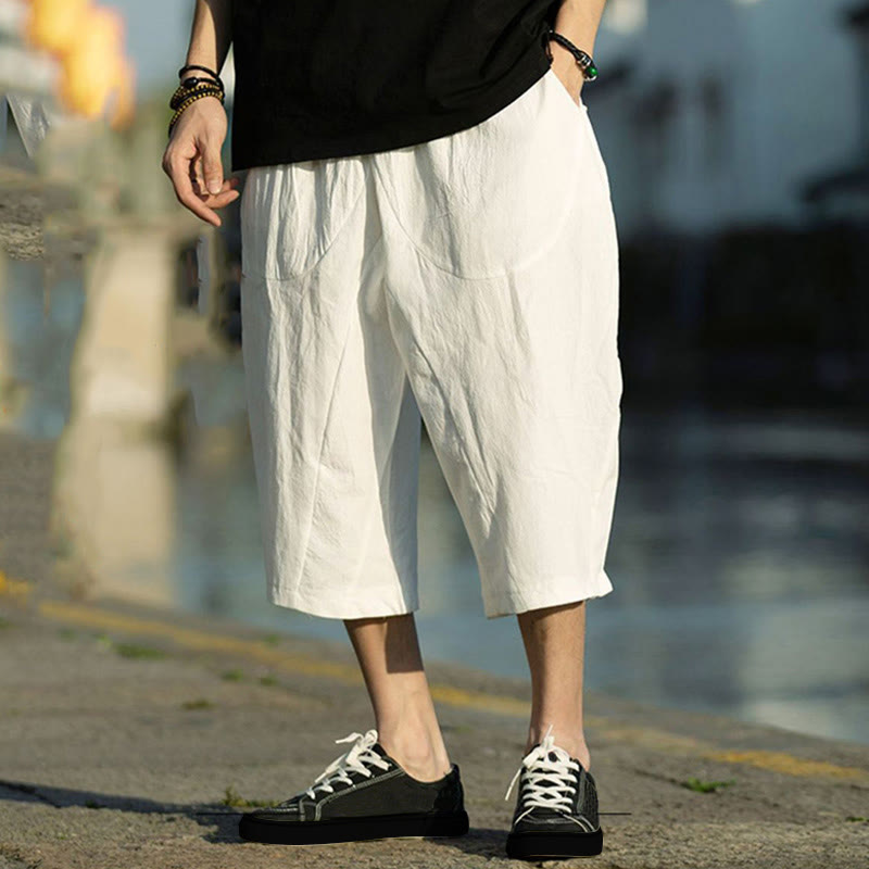 Pantalones de hombre Buddha Stones Summer Plain Pleat Design con cordón ajustable, largo 7-8 y bolsillos. - Blanco - US/UK/AU46, EU56 (5XL) - image 25