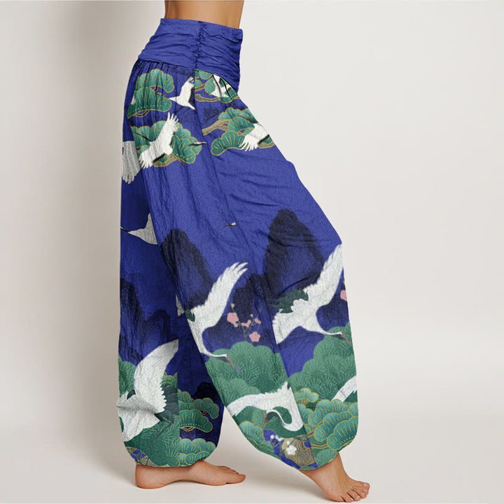 Pantalones tipo harem para mujer, de algodón, estilo informal, con estampado de grullas, pinos y piedras de Buddha Stones. - image 6