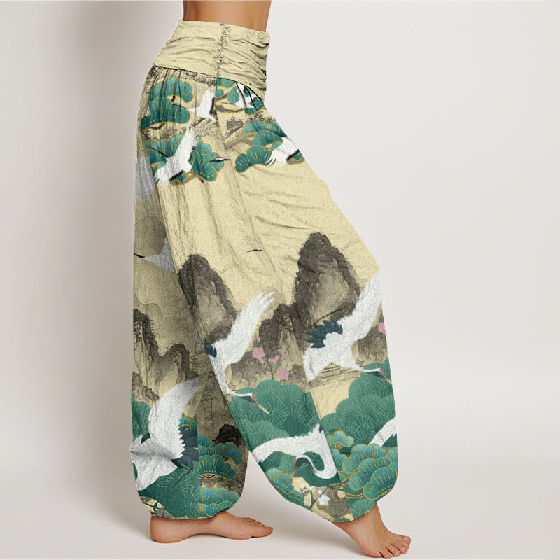 Pantalones tipo harem para mujer, de algodón, estilo informal, con estampado de grullas, pinos y piedras de Buddha Stones. - image 9