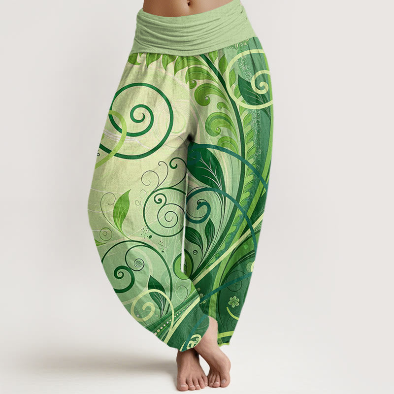 Pantalones tipo harem de algodón con estampado floral informal de Buddha Stones para mujer - Verde pálido - US22，UK/AU26，EU54 (6XL) - image 0