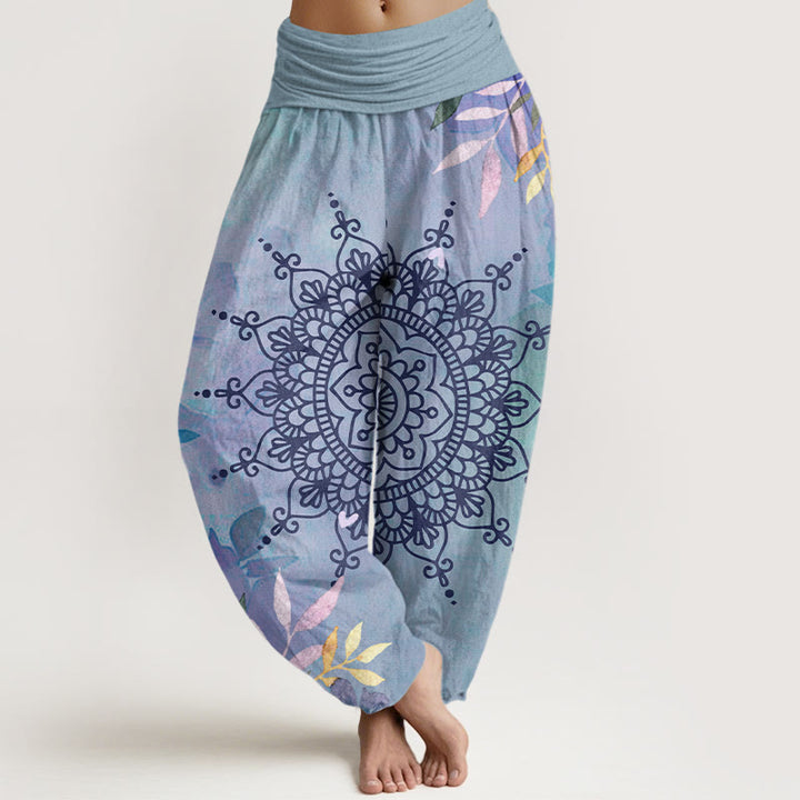Pantalones tipo harem de algodón con estampado mandala informal de Buddha Stones para mujer - Azul acero claro - US22，UK/AU26，EU54 (6XL) - image 4