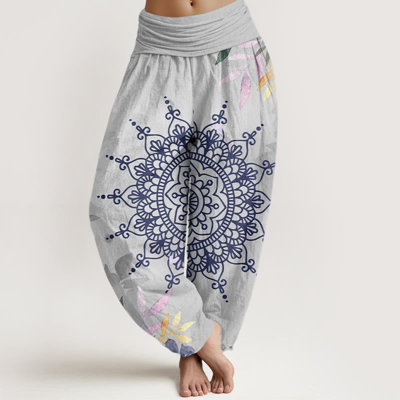Pantalones tipo harem de algodón con estampado mandala informal de Buddha Stones para mujer - Gainsboro - US22，UK/AU26，EU54 (6XL) - image 7