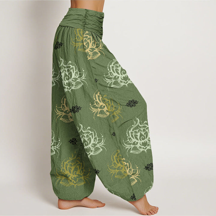 Pantalones tipo harem para mujer, de algodón, estilo casual, con estampado de flores de loto en varios colores y Buddha Stones. - image 6