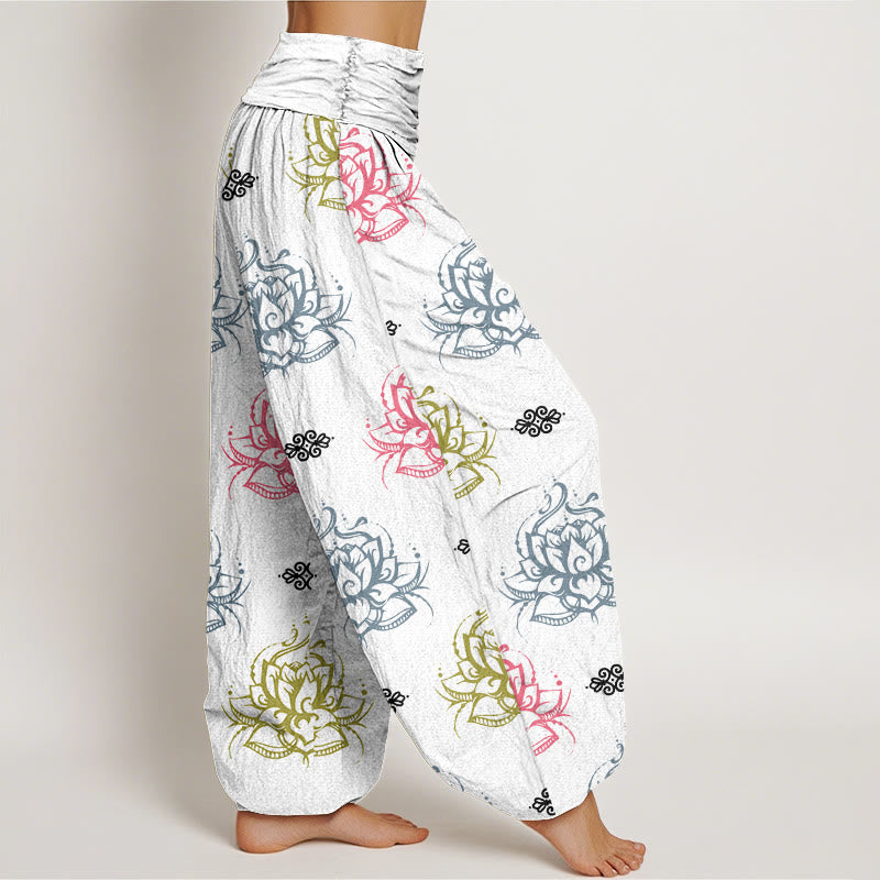 Pantalones tipo harem para mujer, de algodón, estilo casual, con estampado de flores de loto en varios colores y Buddha Stones. - image 9