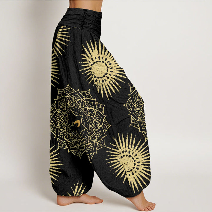 Pantalones tipo harem para mujer, de algodón, estilo casual, con estampado de mandala, símbolo Om y sol, con Buddha Stones. - image 2