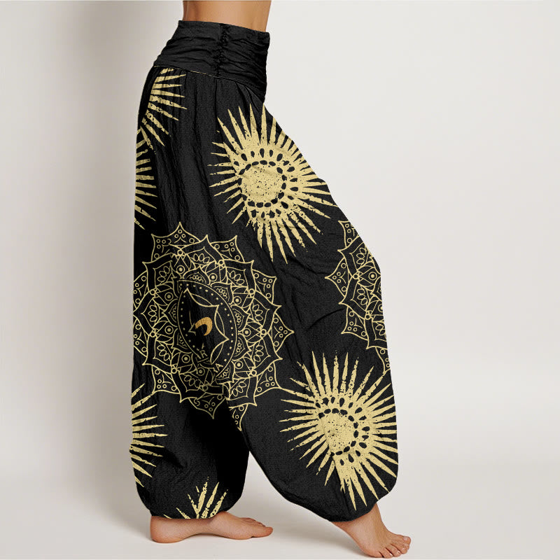 Pantalones tipo harem para mujer, de algodón, estilo casual, con estampado de mandala, símbolo Om y sol, con Buddha Stones. - image 2