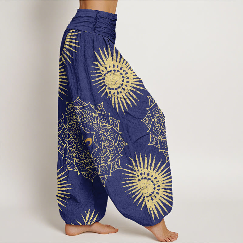 Pantalones tipo harem para mujer, de algodón, estilo casual, con estampado de mandala, símbolo Om y sol, con Buddha Stones. - image 6