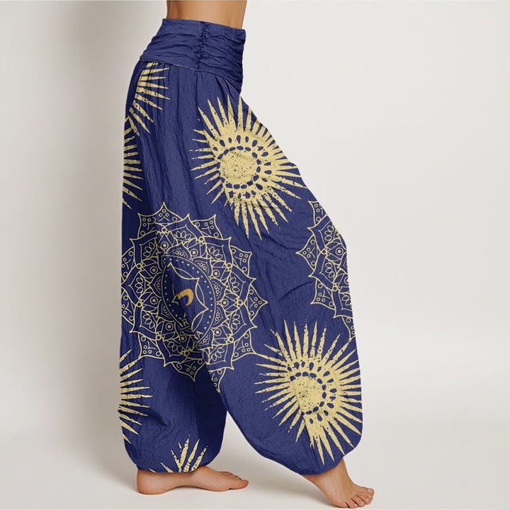 Pantalones tipo harem para mujer, de algodón, estilo casual, con estampado de mandala, símbolo Om y sol, con Buddha Stones. - image 6