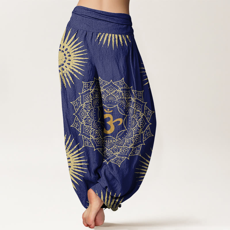 Pantalones tipo harem para mujer, de algodón, estilo casual, con estampado de mandala, símbolo Om y sol, con Buddha Stones. - image 5