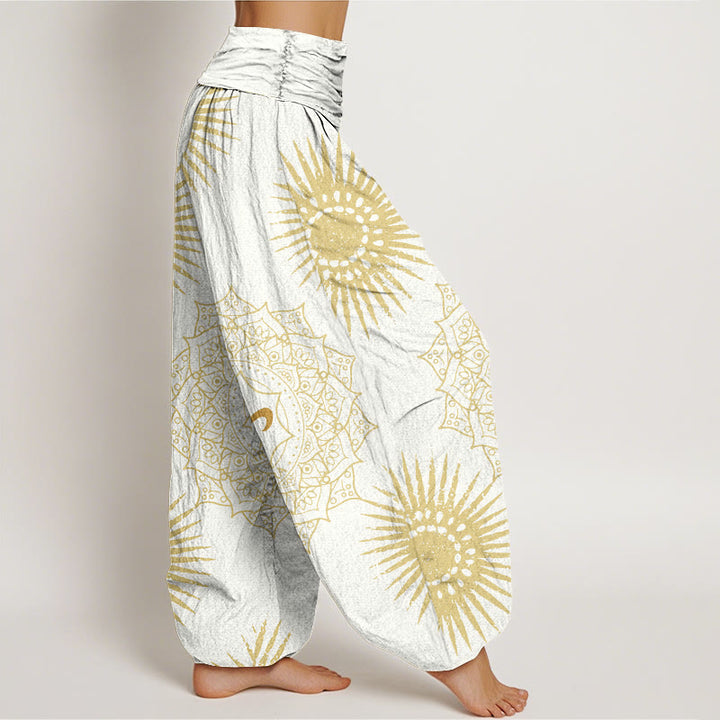 Pantalones tipo harem para mujer, de algodón, estilo casual, con estampado de mandala, símbolo Om y sol, con Buddha Stones. - image 9