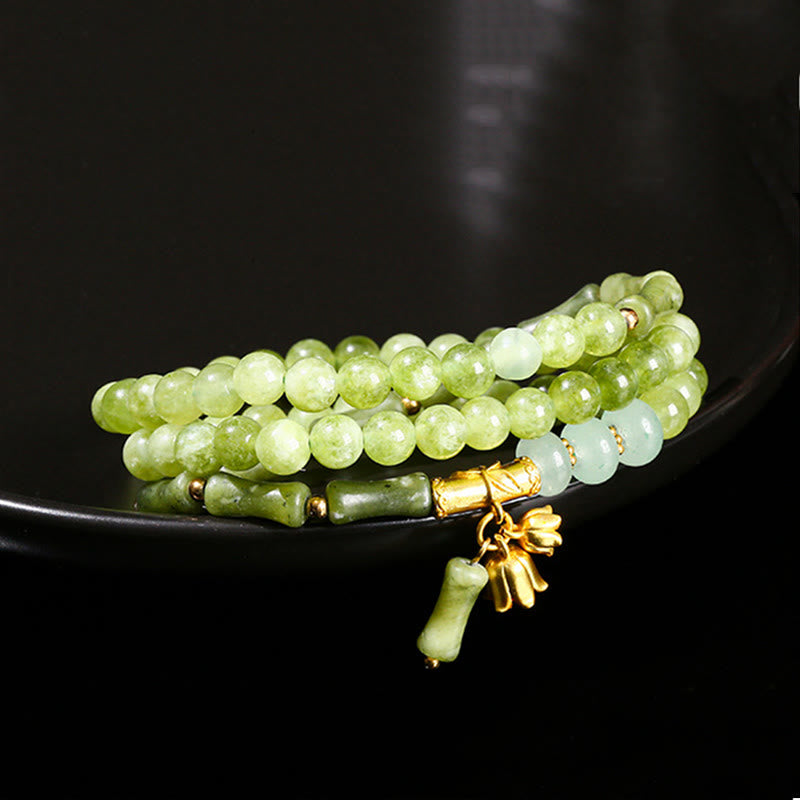 Pulsera de fuerza retro multicapa con Buddha Stones, lirio de los valles, bambú y calcedonia verde - Calcedonia verde (circunferencia de la muñeca: 14,5-15 cm) - image 1