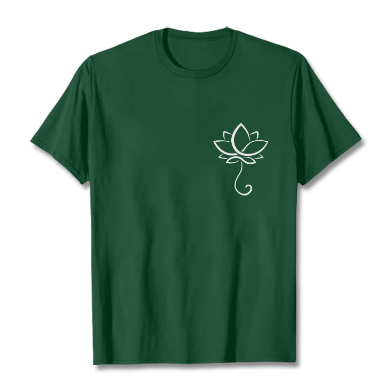 Camiseta informal con estampado de flor de loto y Buddha Stones - Verde bosque - 2XL - image 1