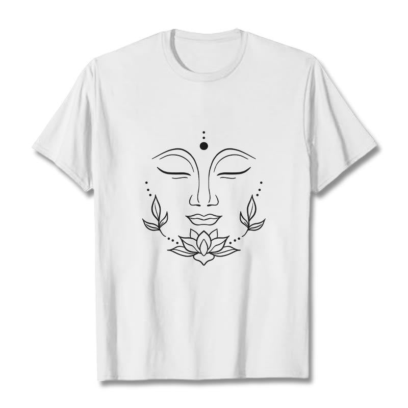 Camiseta informal con estampado de flor de loto y cara de Buda de Buddha Stones - Blanco - 2XL - image 1