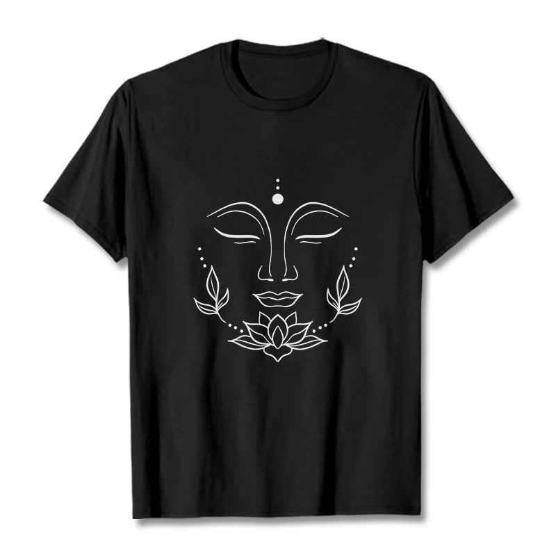 Camiseta informal con estampado de flor de loto y cara de Buda de Buddha Stones - Negro - 2XL - image 5