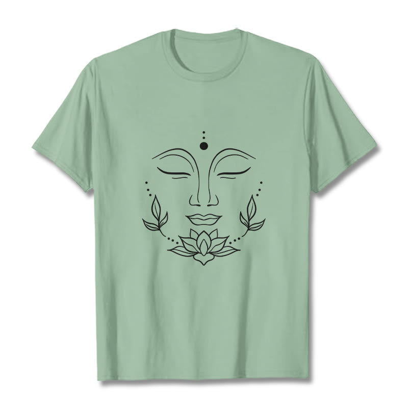 Camiseta informal con estampado de flor de loto y cara de Buda de Buddha Stones - Verde pálido - 2XL - image 15