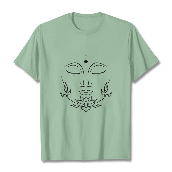 Camiseta informal con estampado de flor de loto y cara de Buda de Buddha Stones - Verde pálido - 2XL - image 15