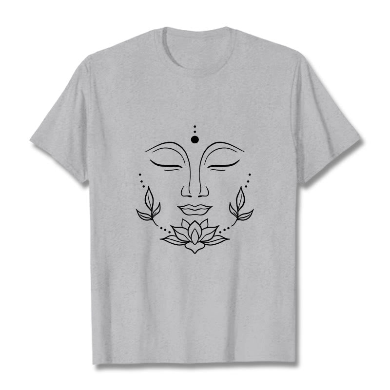 Camiseta informal con estampado de flor de loto y cara de Buda de Buddha Stones - Gris claro - 2XL - image 20