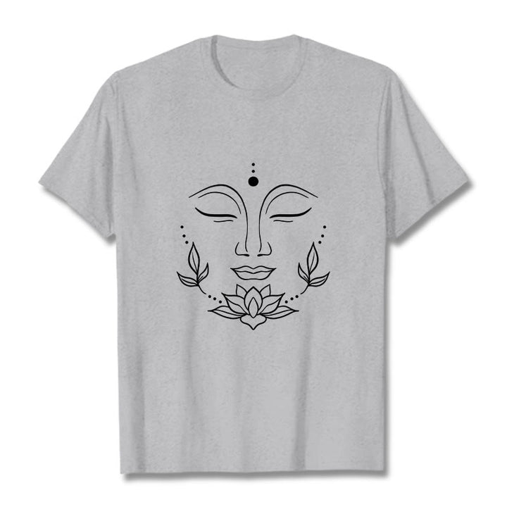 Camiseta informal con estampado de flor de loto y cara de Buda de Buddha Stones - Gris claro - 2XL - image 20