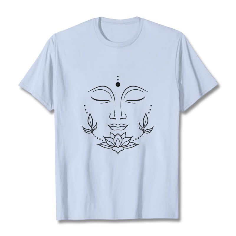 Camiseta informal con estampado de flor de loto y cara de Buda de Buddha Stones - Cian claro - 2XL - image 19