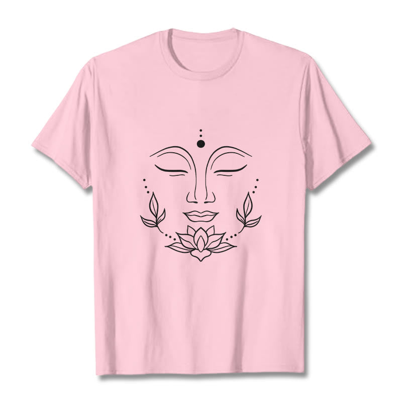Camiseta informal con estampado de flor de loto y cara de Buda de Buddha Stones - Rosa claro - 2XL - image 13
