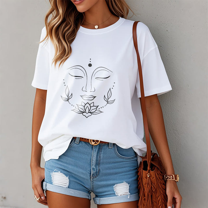 Camiseta informal con estampado de flor de loto y cara de Buda de Buddha Stones - image 3