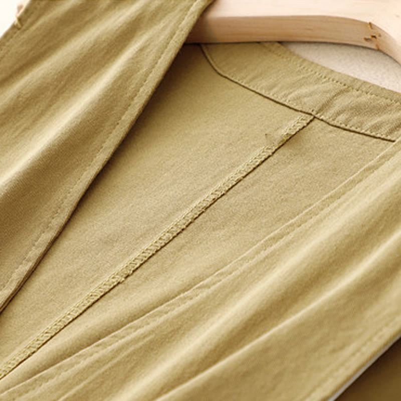 Chaleco de algodón sin mangas para mujer con bolsillos y botones delanteros de color liso con Buddha Stones - image 2