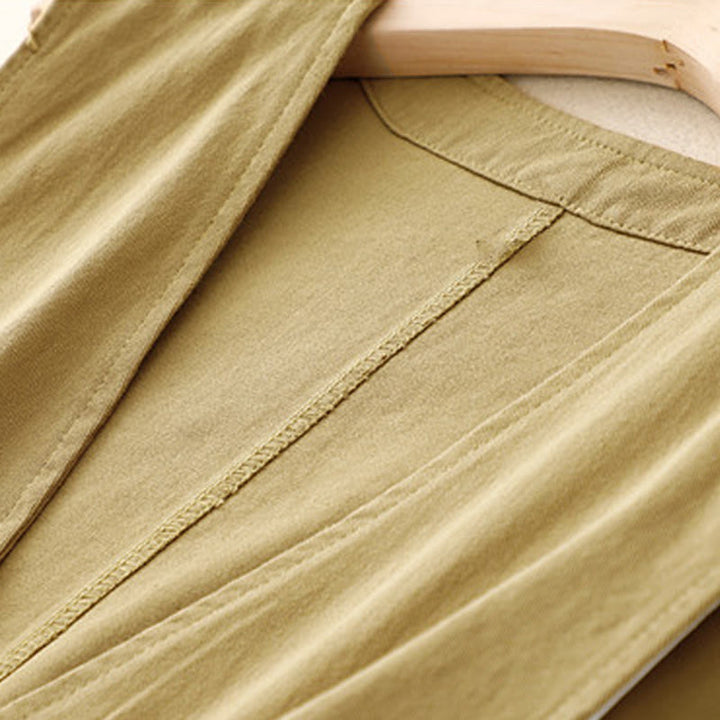 Chaleco de algodón sin mangas para mujer con bolsillos y botones delanteros de color liso con Buddha Stones - image 2