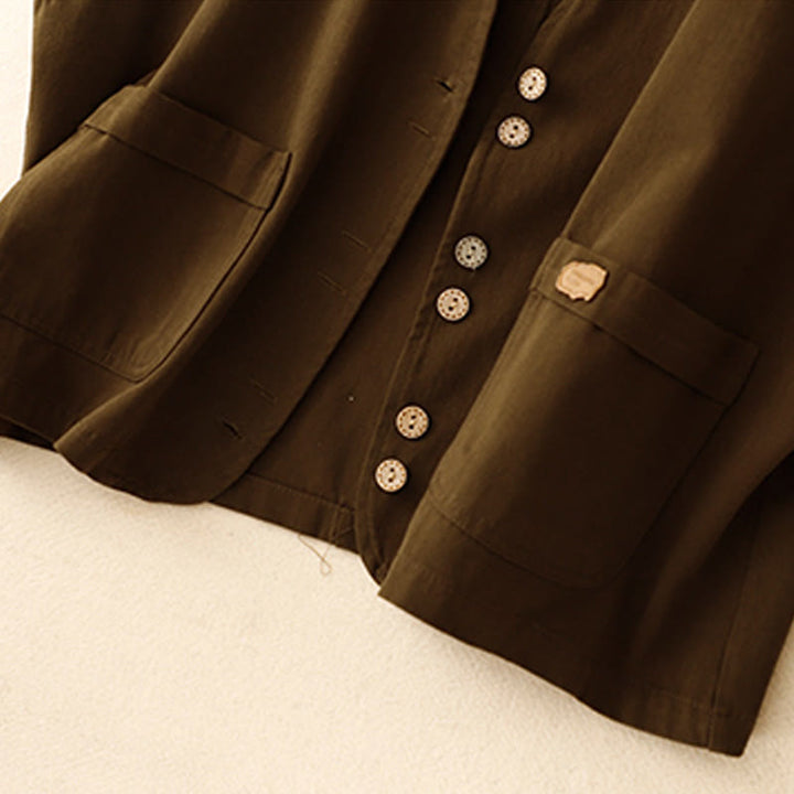 Chaleco de algodón sin mangas para mujer con bolsillos y botones delanteros de color liso con Buddha Stones - image 10