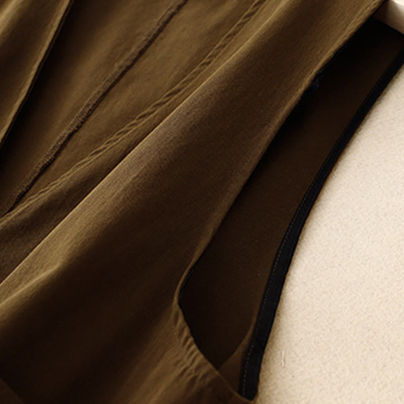 Chaleco de algodón sin mangas para mujer con bolsillos y botones delanteros de color liso con Buddha Stones - image 9