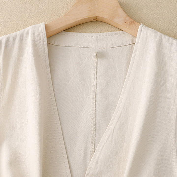 Chaleco de algodón sin mangas para mujer con bolsillos y botones delanteros de color liso con Buddha Stones - image 14