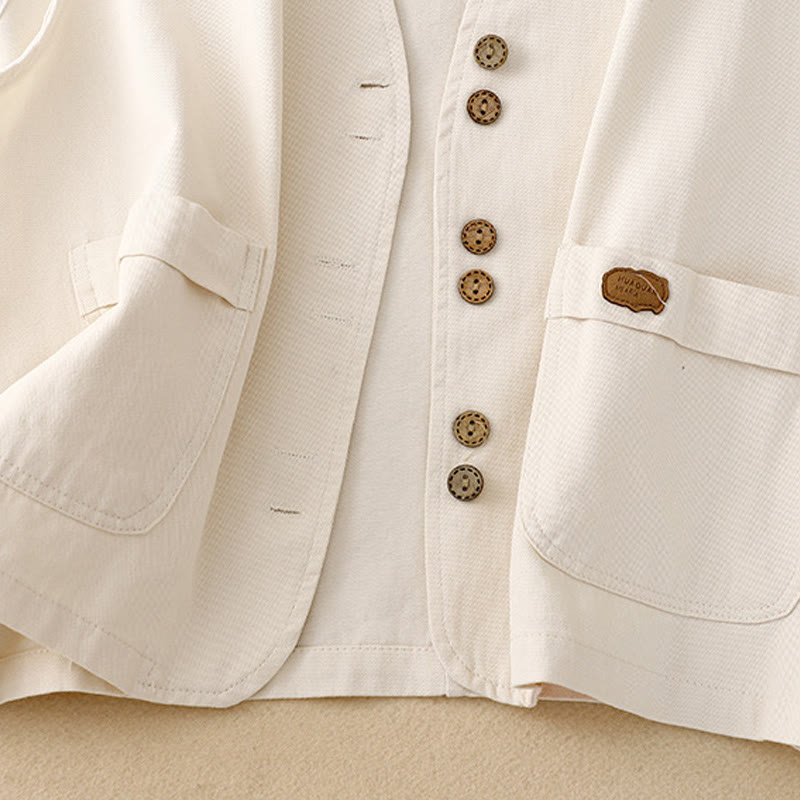 Chaleco de algodón sin mangas para mujer con bolsillos y botones delanteros de color liso con Buddha Stones - image 16