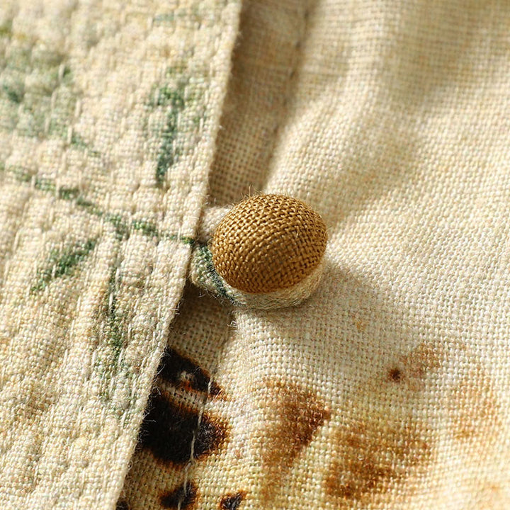 Camisa de lino y algodón para mujer con mangas largas tipo farol y botones de rana china con diseño de Buddha Stones de viaje - image 6