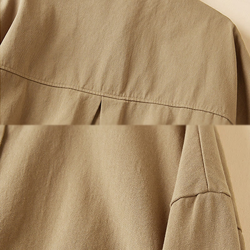 Chaqueta de lino y algodón de manga larga para mujer con solapa y bolsillos, diseño irregular de Buddha Stones Fall - image 6