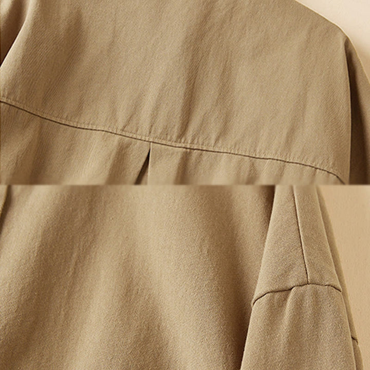 Chaqueta de lino y algodón de manga larga para mujer con solapa y bolsillos, diseño irregular de Buddha Stones Fall - image 6