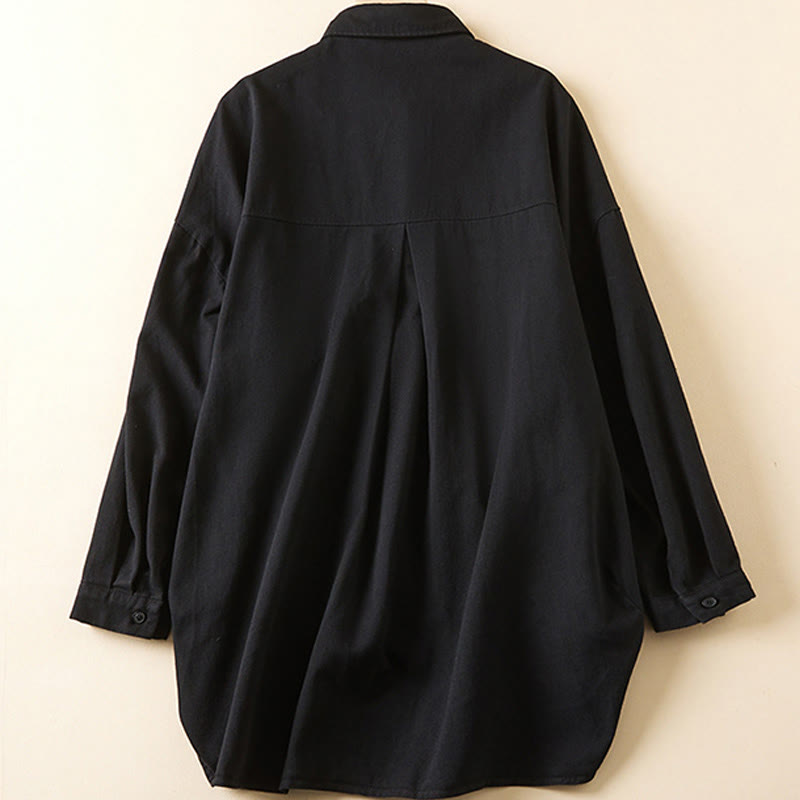 Chaqueta de lino y algodón de manga larga para mujer con solapa y bolsillos, diseño irregular de Buddha Stones Fall - image 10