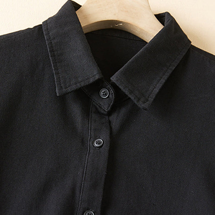 Chaqueta de lino y algodón de manga larga para mujer con solapa y bolsillos, diseño irregular de Buddha Stones Fall - image 11