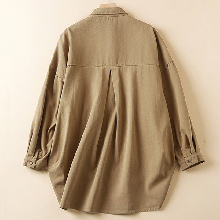 Chaqueta de lino y algodón de manga larga para mujer con solapa y bolsillos, diseño irregular de Buddha Stones Fall - image 1