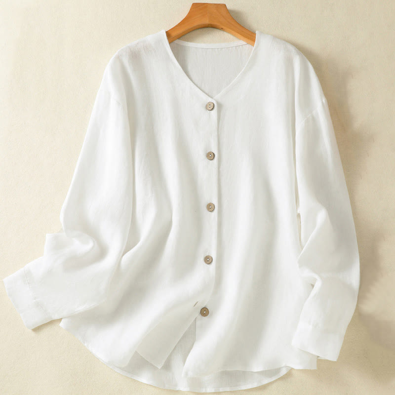Camisa de mujer de manga larga con cuello en V, diseño sencillo de botones y estampado de Buddha Stones para primavera. - Blanco - US14，UK/AU18，EU46 (2XL) - image 9