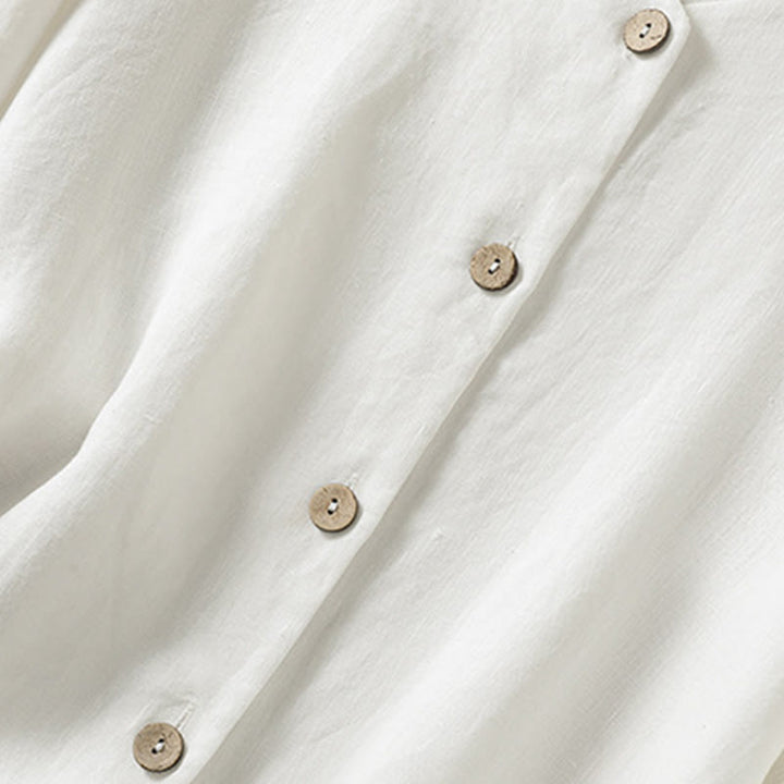 Camisa de mujer de manga larga con cuello en V, diseño sencillo de botones y estampado de Buddha Stones para primavera. - image 14