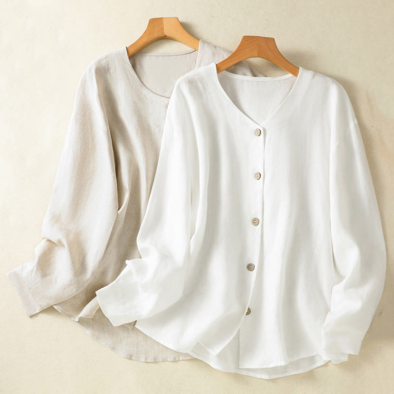Camisa de mujer de manga larga con cuello en V, diseño sencillo de botones y estampado de Buddha Stones para primavera. - image 18