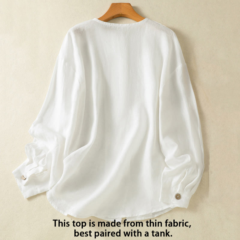 Camisa de mujer de manga larga con cuello en V, diseño sencillo de botones y estampado de Buddha Stones para primavera. - image 10